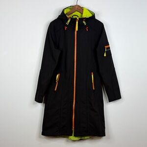Ilse Jacobsen Raincoat Womens 40 US 12 Black Hooded Rain Jacket Fleece Lined